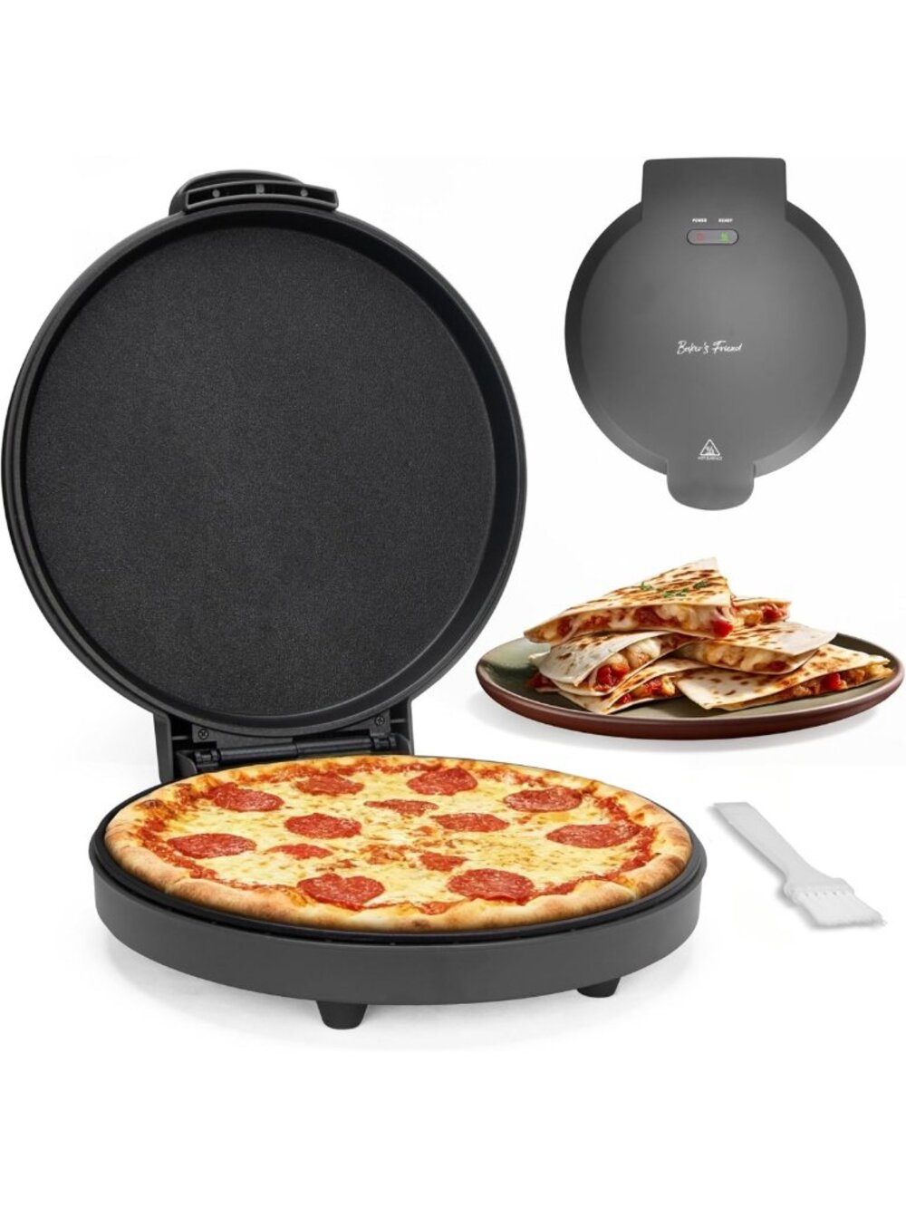 Electric 12-Inch Pizza Maker & Quesadilla Machine - Non-Stick, 1400W, Home Use